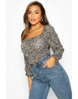 Petite Long Sleeved Ruched Front Crop Top