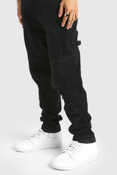 Slim Long Denim Bik Dungarees With Rips