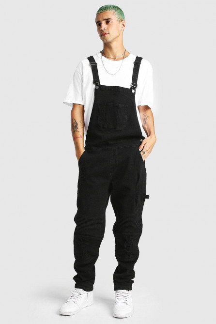Slim Long Denim Bik Dungarees With Rips