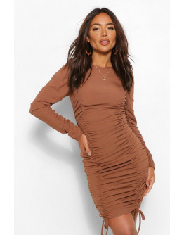 Gathered Sleeve Ruched Front Mini Dress
