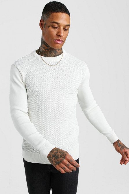 Textured Crew Neck Muscle Fit Jumper