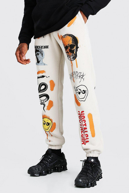 Loose Fit Graffiti Print Jogger